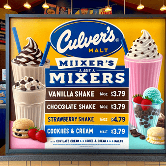 Culver's Mixers, Shakes & Malts Menu